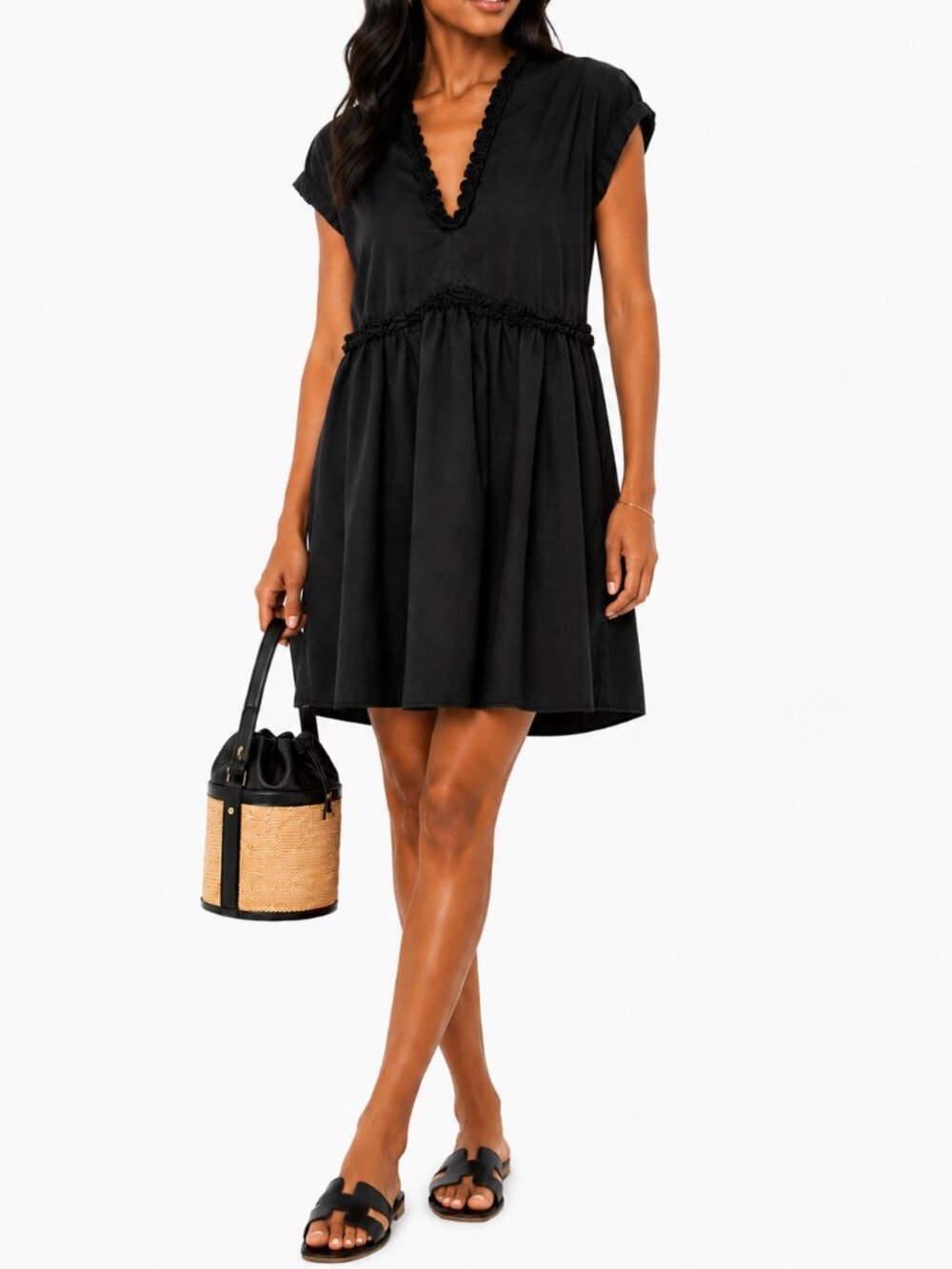 Zara Basic Black Ruffle Babydoll Dress Size S